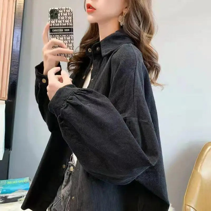 Women's Long Sve Corduroy irt Spring Autumn Loose Casual Sle Versatile Lazy Faion Outerwear Top Warmth Conservation