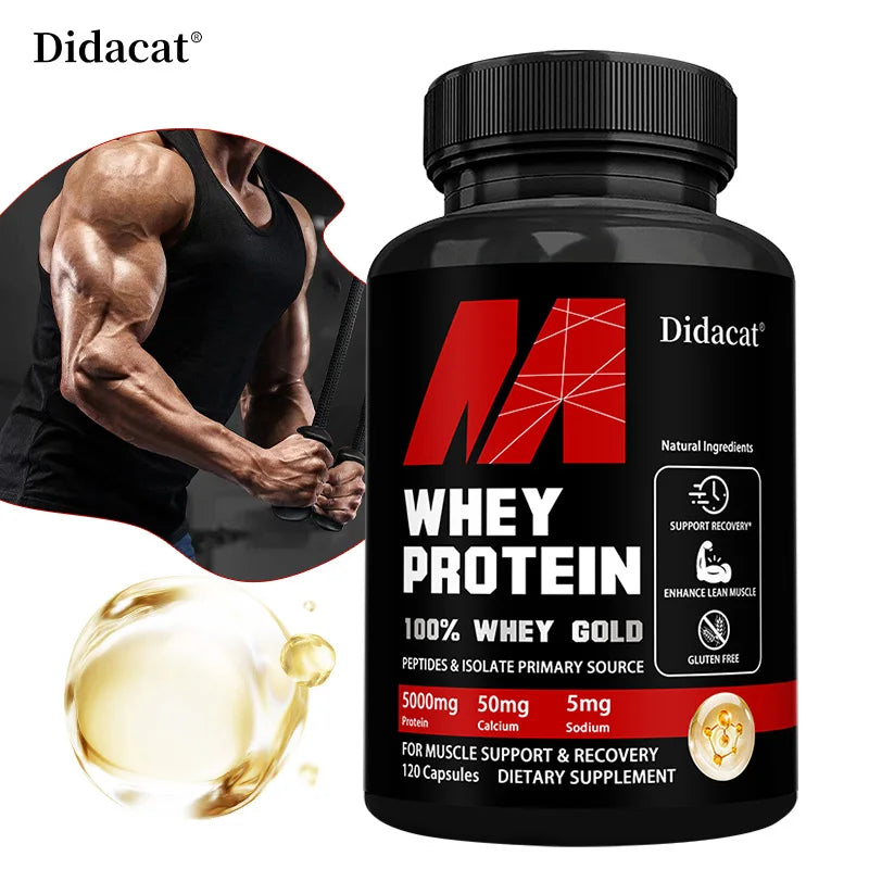 Didacat Whey Protein Capsules – 5000mg Protein Support for Muscle Growth & Recovery | Gluten-Free, Non-GMO (30/60/120 Capsules)
