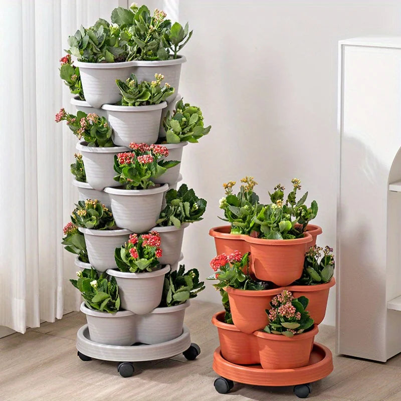 5-Pack Contemporary Stackable Self-Watering Planters