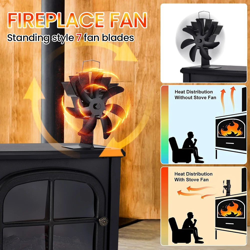 7 Blades Stove Fan Heat Powered Fireplace Fan Log Wood Burner Aluminum Alloy Eco-Fan Quiet Home Warm Efficient Heat Distribution