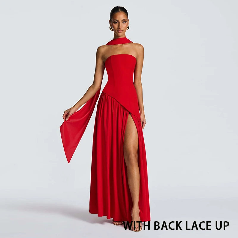 Giyu Sexy Evening Party Dresses Women 2025 Autumn Summer Maxi Long Dress Elegant Strapless Split Backless Pleated Dress