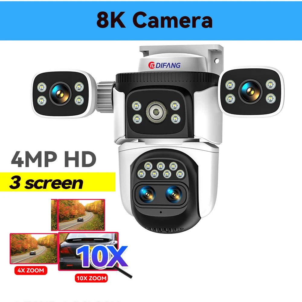 10K 20MP External IP Camera WiFi Surveillance Outdoor Four Lens PTZ 10X Optical Zoom CCTV Security Protection New