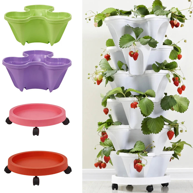 MOONBIFFY Stackable Multi-Tier Flower Pot with Wheels