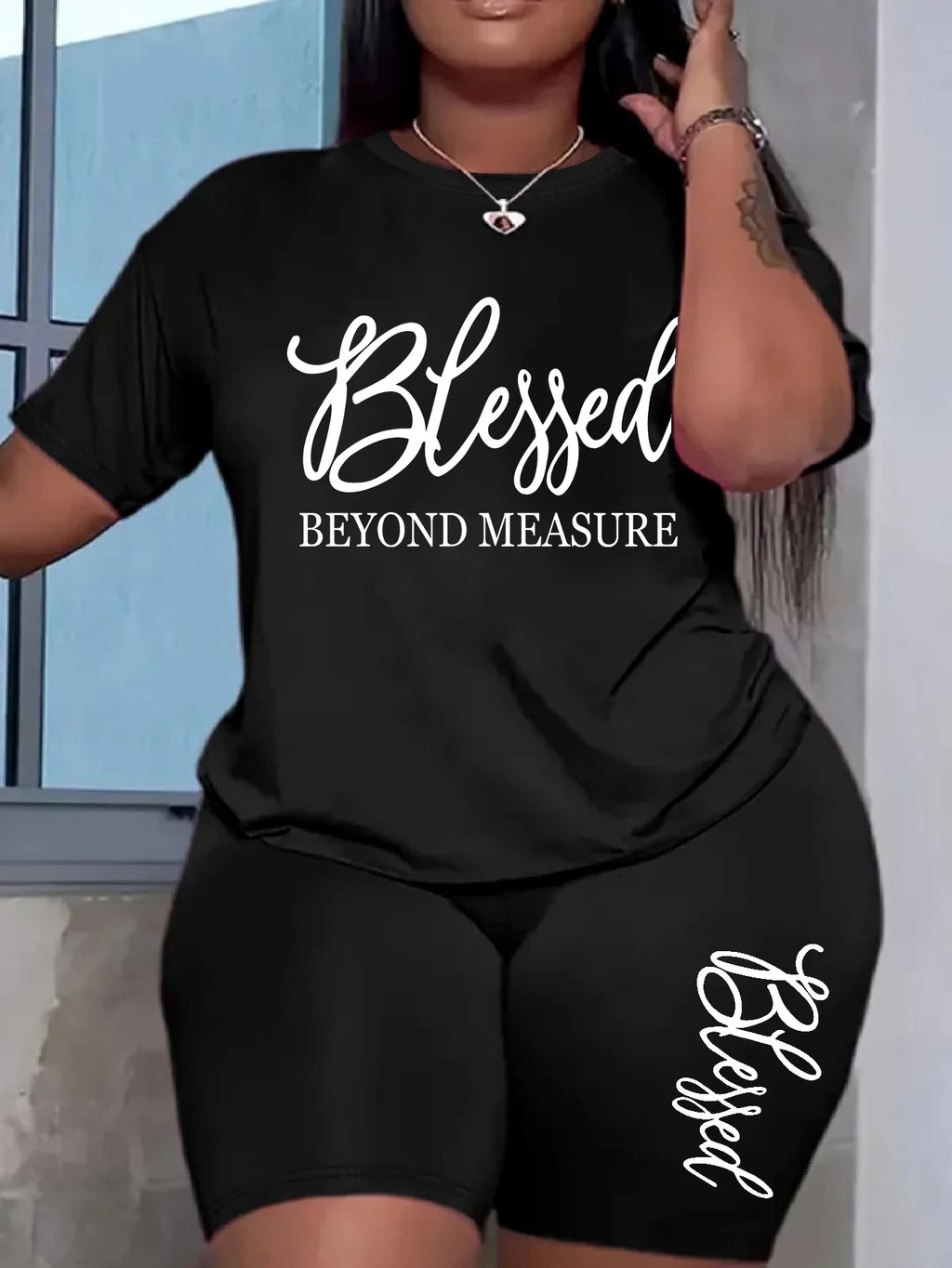 Plus size sets for women Summer 2 pieces Blessed printed offers and liquidation everything cheap elegant women's sets Short sets