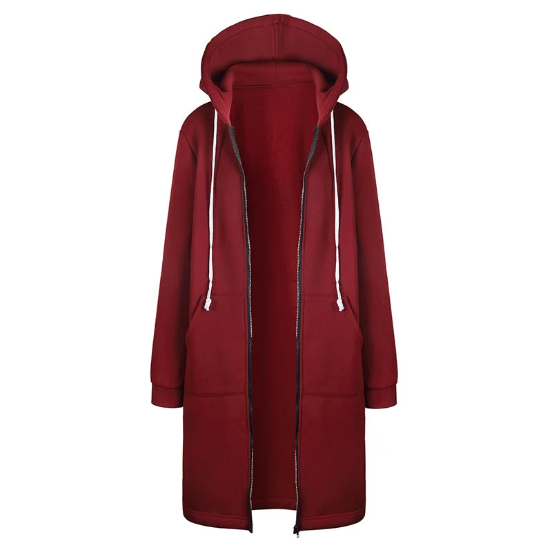 2025 Women's Autumn Winter ThickenHoodies Parkas Loose Hooded Jackets Zipper Pocket Plus Size Sweatshirt Sports Dresses Outwear