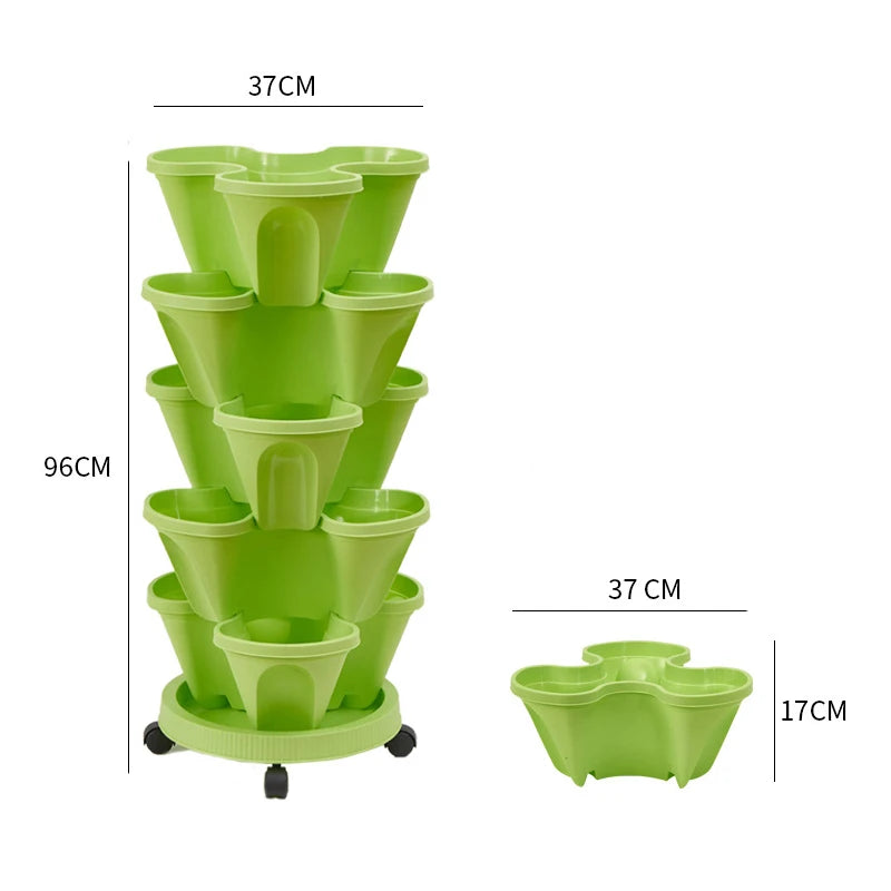 MOONBIFFY Stackable Multi-Tier Flower Pot with Wheels