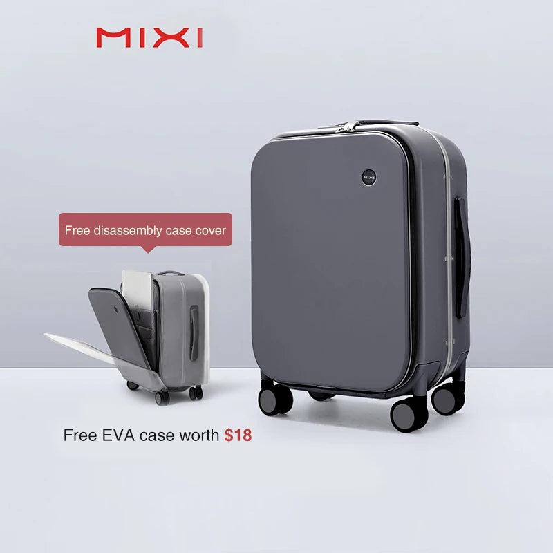 Mixi M9260 Aluminum-Frame PC Carry-On | Full-Front Quick Access, TSA Lock, 8 Spinner Wheels (18/20/24″)