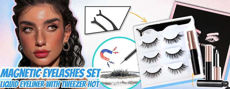 SHIDISHANGPIN 3D Magnetic False Eyelashes — Reusable, Glue-Free, Natural Long & Fluffy Look (1 Pair + Curler)
