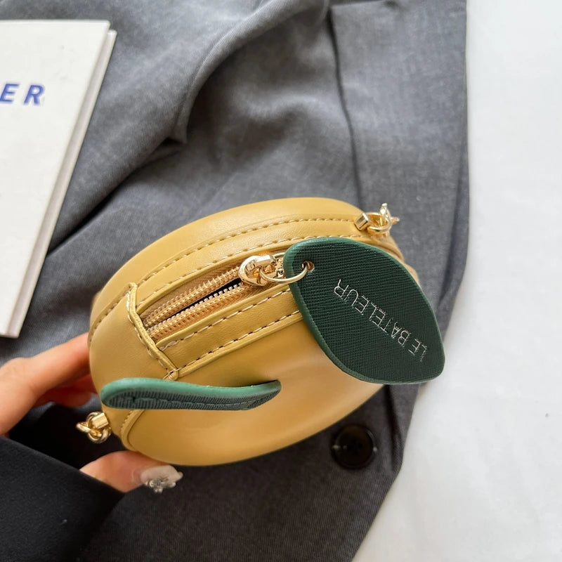 Trendy Apple Shaped Chain Women's Crossbody Bag PU Zipper Fashionable Sewing Thread High Quality Mini Wallet  Bolsas De Mujer