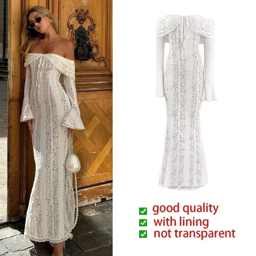 Suninheart White Evening Dresses for Events Red Long Sleeve Lace Elegant Party Dresses 2025 Women Luxury Wedding Prom Dress Gown