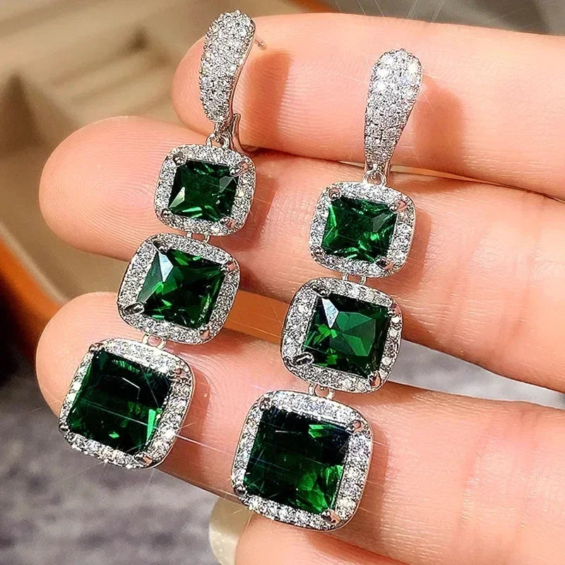 Green Crystal Drop Earrings | Elegant Zirconia Luxury Jewelry for Women