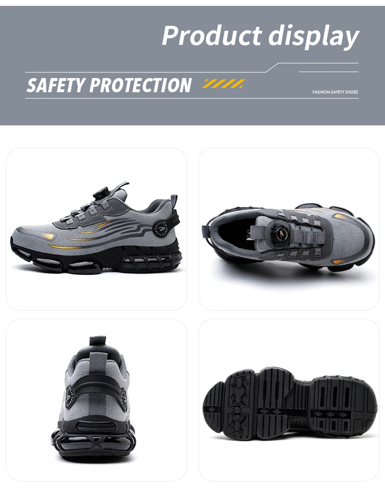 Rotary Buckle Work Safety Shoes For Men and Women Air Soft Sole Lightweight Protective Work Sneakers Men Breathable Boots