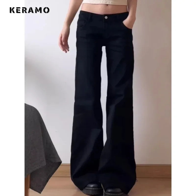 Normcore Y2K Baggy Black Denim Trouser Washed Vintage Casual Minimalist Pants Grunge High Waist Solid Color Street Retro Jeans