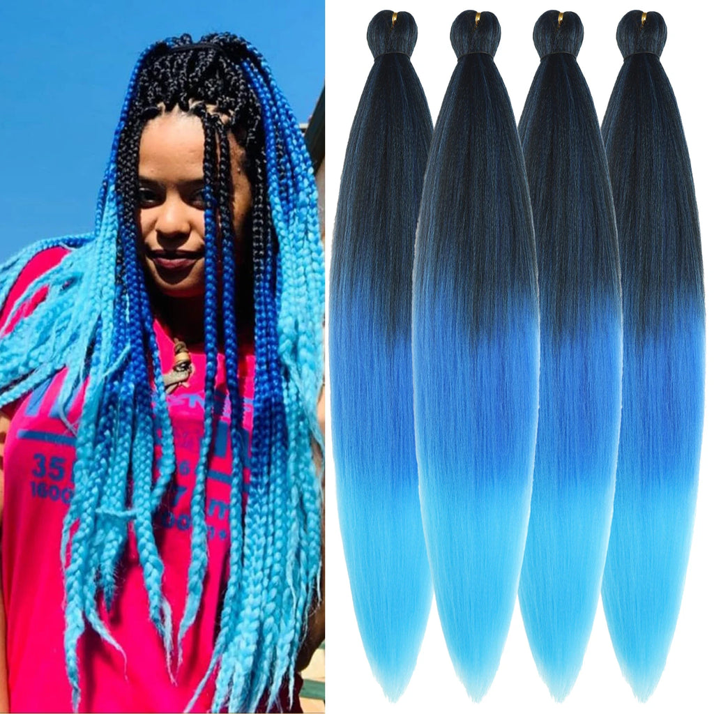 4Pcs Ombre prestretched Braiding Hair Natural Yaki synthetic Ez Braid for box braids&twists Women everyday&festival wear