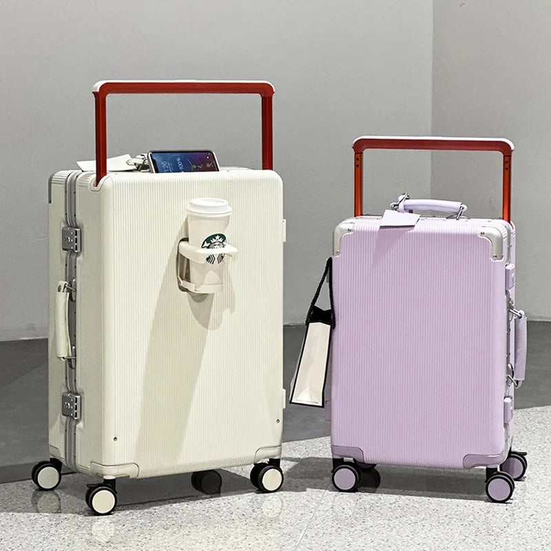 sushimu Suitcase Wide Handle Travel Suitcase Men 20 24  Carry-On Luggage Women PC Aluminum Frame Trolley Case
