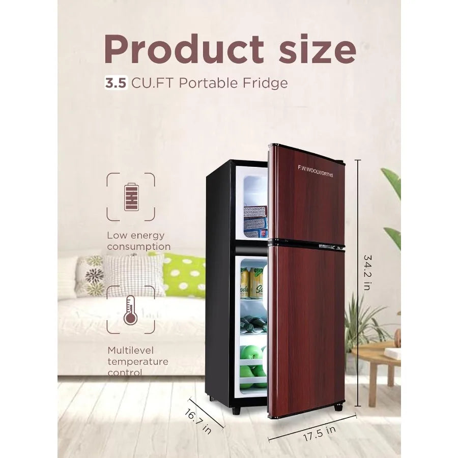 3.5 Cu.Ft Compact Mini Fridge with Freezer and 2 Doors for Office Kitchen Dorm and Bedroom Use Small Refrigerator with 7-Level