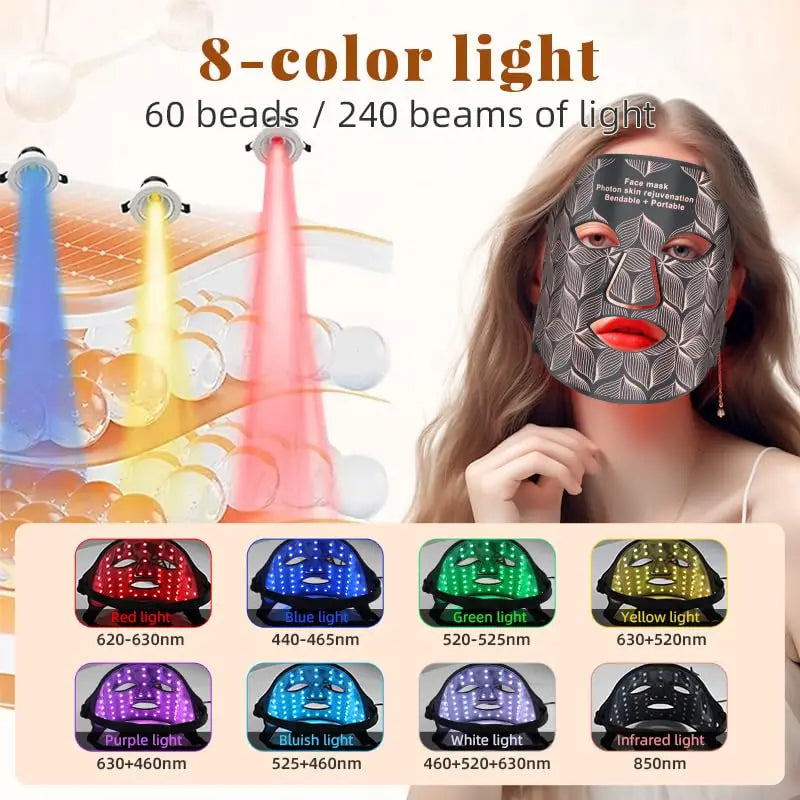 8 Colors Facial LED Mask with Neck Red Light Near Infrared Therapy Beauty Mask Anti Aging Skin Rejuvenation Lifting Tighten