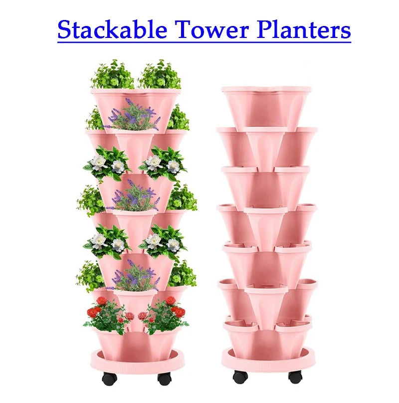 DIY Garden Vertical Planter — Stackable Tower with Movable Tray (PP Plastic)