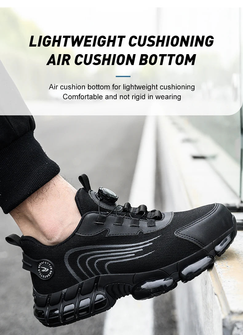 Rotary Buckle Work Safety Shoes For Men and Women Air Soft Sole Lightweight Protective Work Sneakers Men Breathable Boots