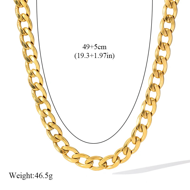 316L Gold Stainless Steel Chain Necklace | Trendy Punk Waterproof Jewelry for Women