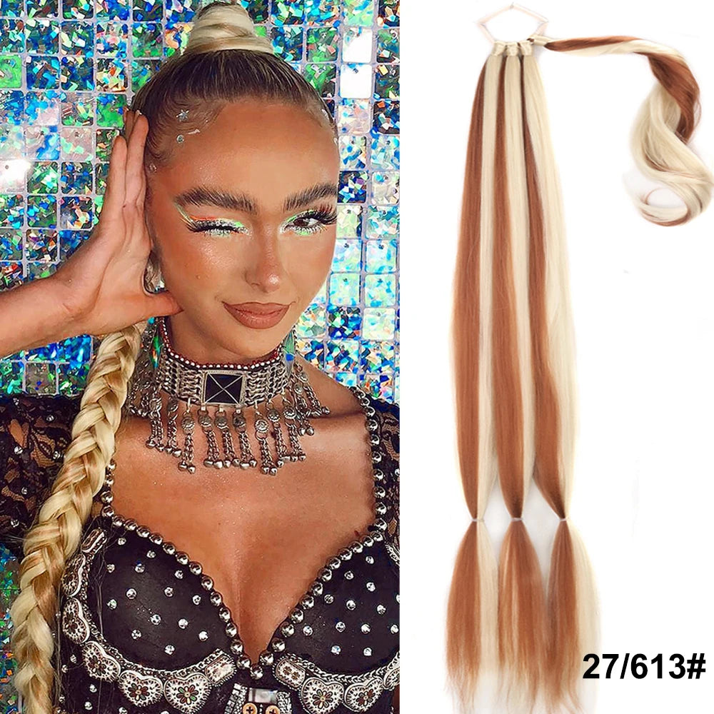 34Inch Synthetic Braided Ponytail Extensions Black Brown Blonde Hairpiece Pony Tail With Hair Tie For Women Fake Hair Extensions