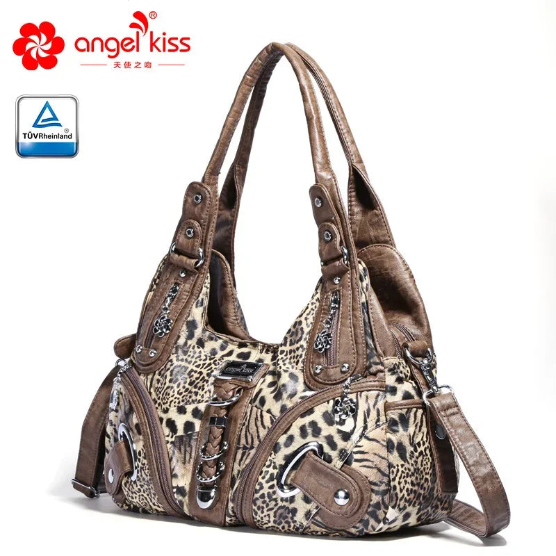 Angelkiss Women Handbags Leopard Bag Top-handle Handbag Fashion Satchel Dumpling Pack Shoulder Bag Tote Bag Hobos Large Purse