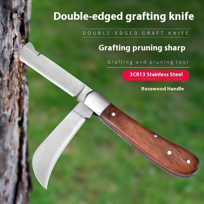 Folding Grafting Knife – Wooden Handle Fruit Tree Grafting Tool