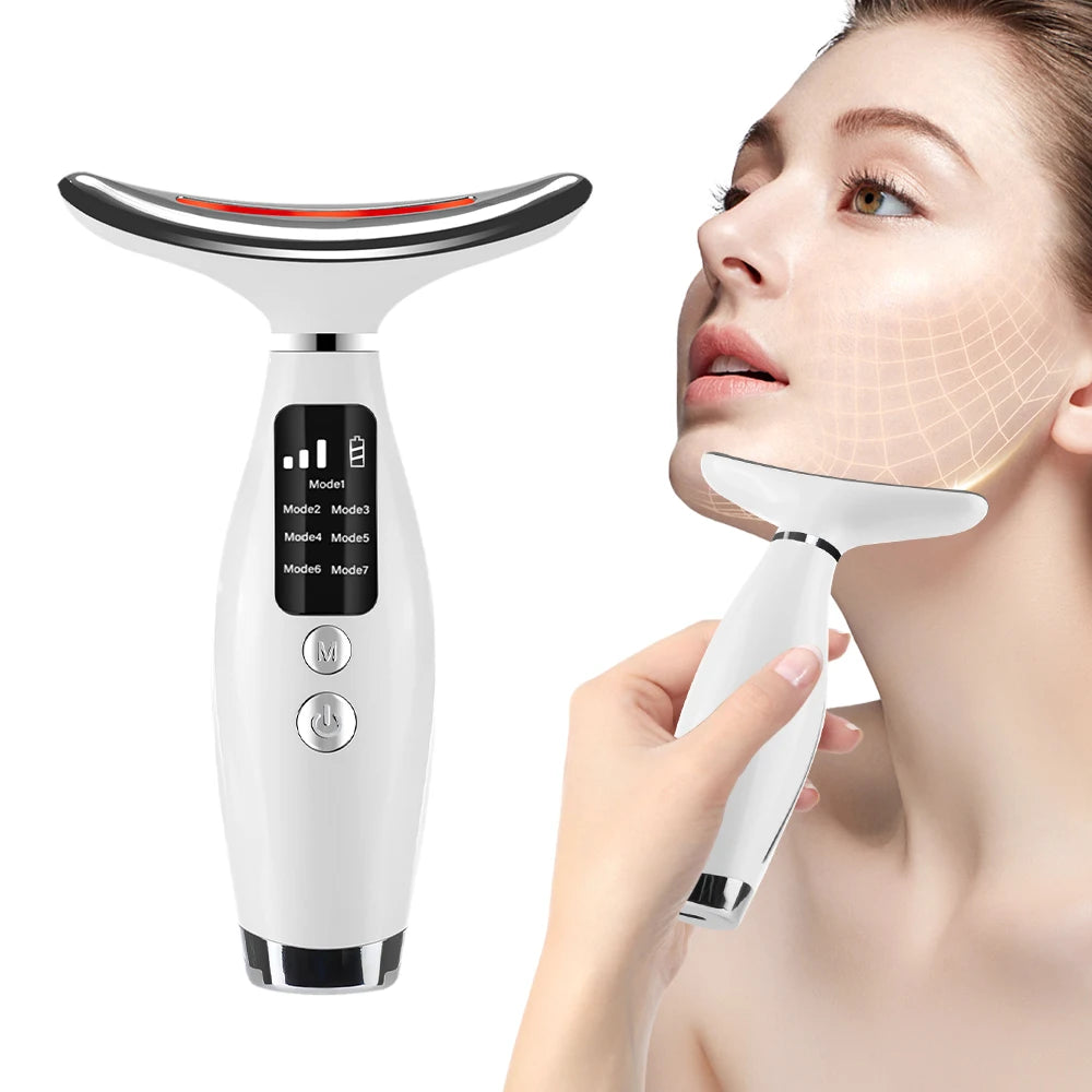Colour Light Face And Neck Beauty Instrument 7 Modes And 7 Speeds Adjustment With Curved Hand Grip Neck Beauty Instrument