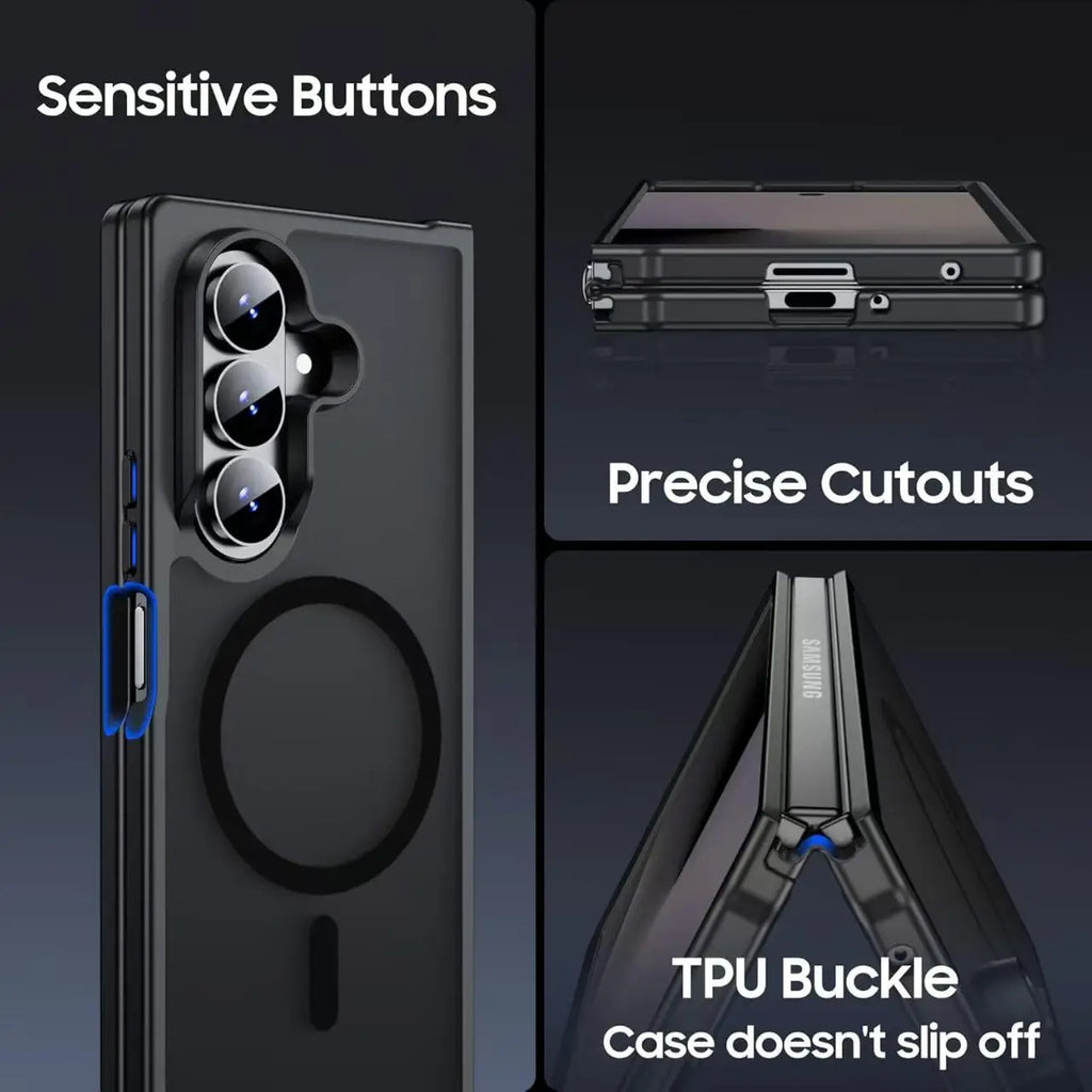 UYUXIO Translucent Magnetic Mobile Phone Case for Samsung Galaxy Z Fold 7 Wireless Charging Cases Rugged Slim Cover with Magnet