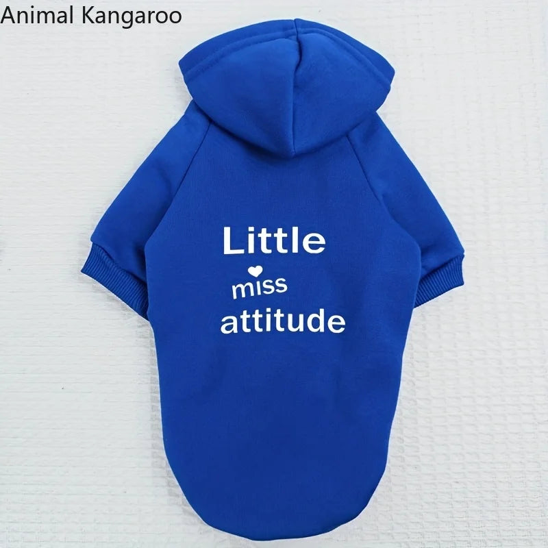 Animal Kangaroo Little Miss Attitude Red Pullover Dog Hoodie Fleece Sweatshirt Fall Apparel Washable Pet Sweater Dog Sweater
