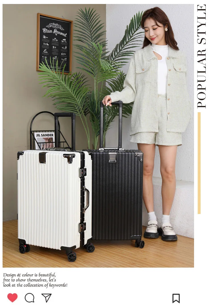 Luggage Suitcase Aluminum Frame 20 Trolley Case Universal Wheels 24 Female Male Students 26 Durable Password 28inch Leather Case