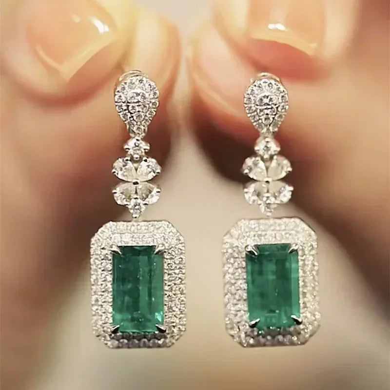 Green Crystal Drop Earrings | Elegant Zirconia Luxury Jewelry for Women
