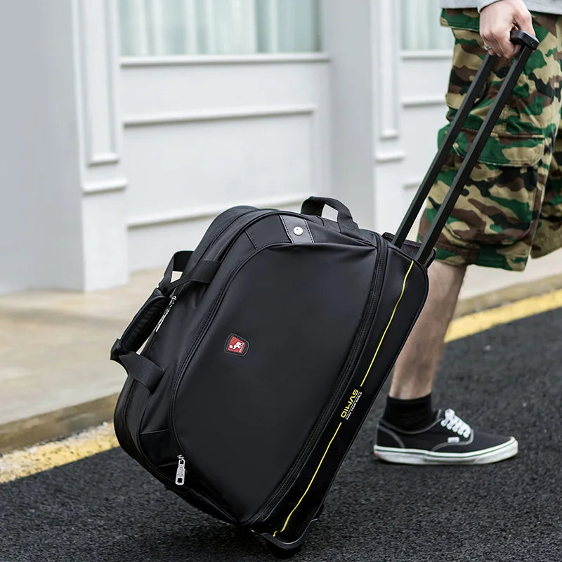 OIWAS Men Trolley Duffle Bag 56L Water-Repellent Foldable Rolling Suitcase Hand Luggage With Wheels Carry-On Bags Expansion Pack