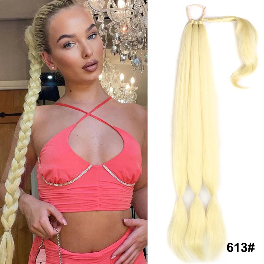 34Inch Synthetic Braided Ponytail Extensions Black Brown Blonde Hairpiece Pony Tail With Hair Tie For Women Fake Hair Extensions