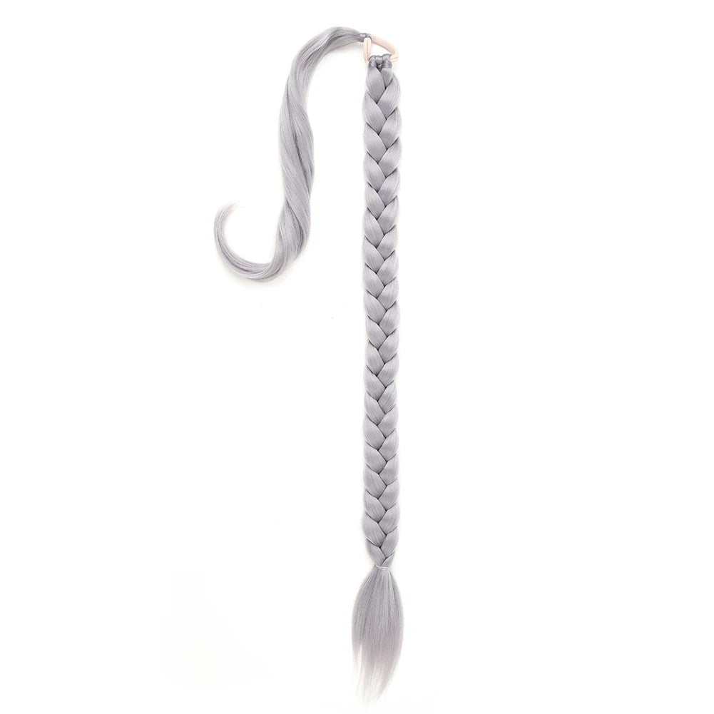 Long DIY Braided Ponytail Extension With Hair Tie Straight Wrap Around Synthetic Hair Extensions