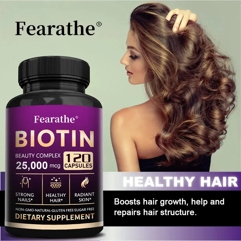 Biotin Vitamins with Pantothenic Acid, Folic Acid, Hair Growth Supplement for Men&Women - B1 B2 B3 B6 B12 - Healthy Nails & Skin