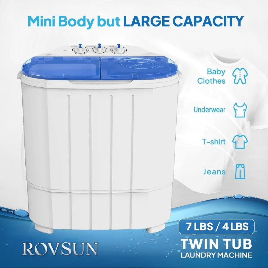 11LBS Portable Washing Machine Electric Mini Twin Tub Washer with Spin Dryer Washer 7LBS and Spinner(4LBS) Ideal for Home Dorms