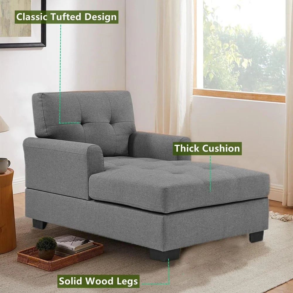 Curved Arm Chaise Lounge Sofa Chair Bed – Linen Fabric, Gray