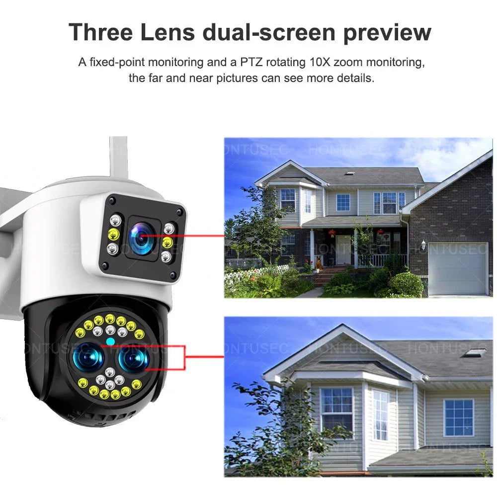 Yoosee 4K 8MP Three Lens Dual Screens 10X Optical Zoom Color Night Vision Auto Tracking Two Way Audio Surveillance Cameras