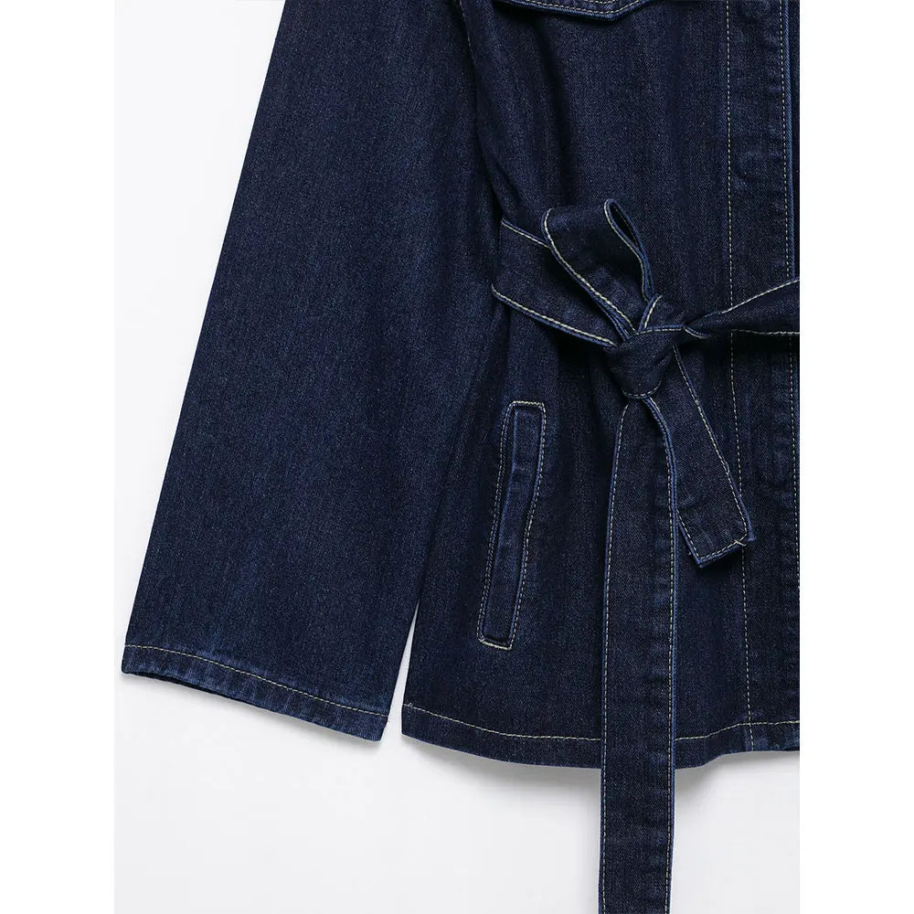 DUOPERI Women Fashion 2 Pieces Sets With Belt Denim  Jackets & Vintage Front Zipper Jeans Trousers Feamle Chic Lady Pants Sets