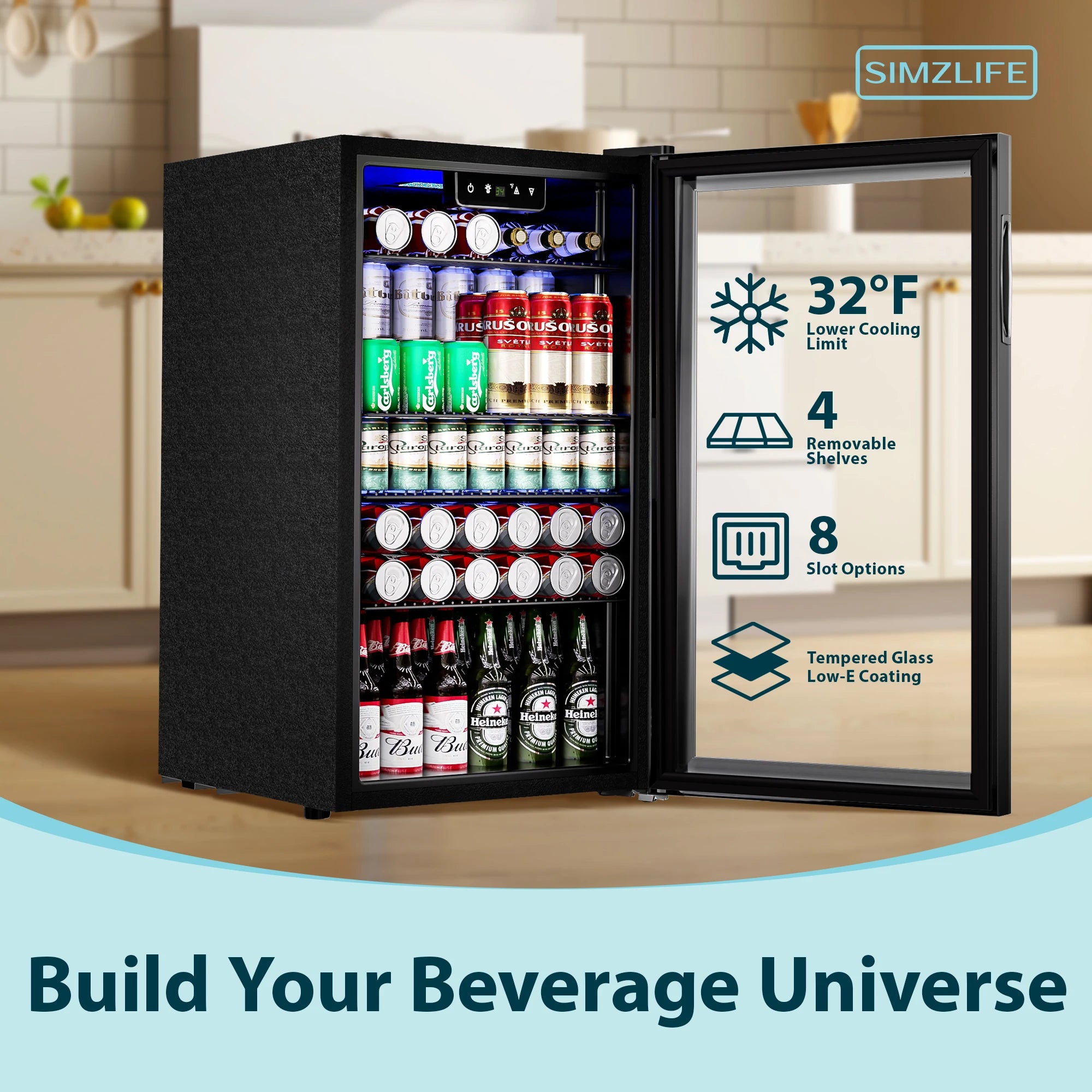 Beverage Refrigerator/Cooler,130Cans Mini Fridge,3.1Cu.Ft Capacity,LED Temperature Control,Flip-Up Door,Suitable for Home/Office