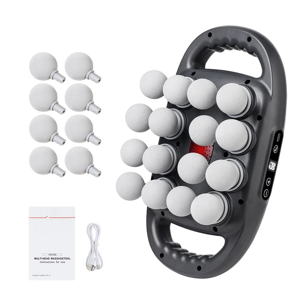 USB Rechargeable 16-head Fascia Gun 9 Levels Of Strength 9 Modes 8 Replaceable Heads To Meet The Needs Of Different Massage