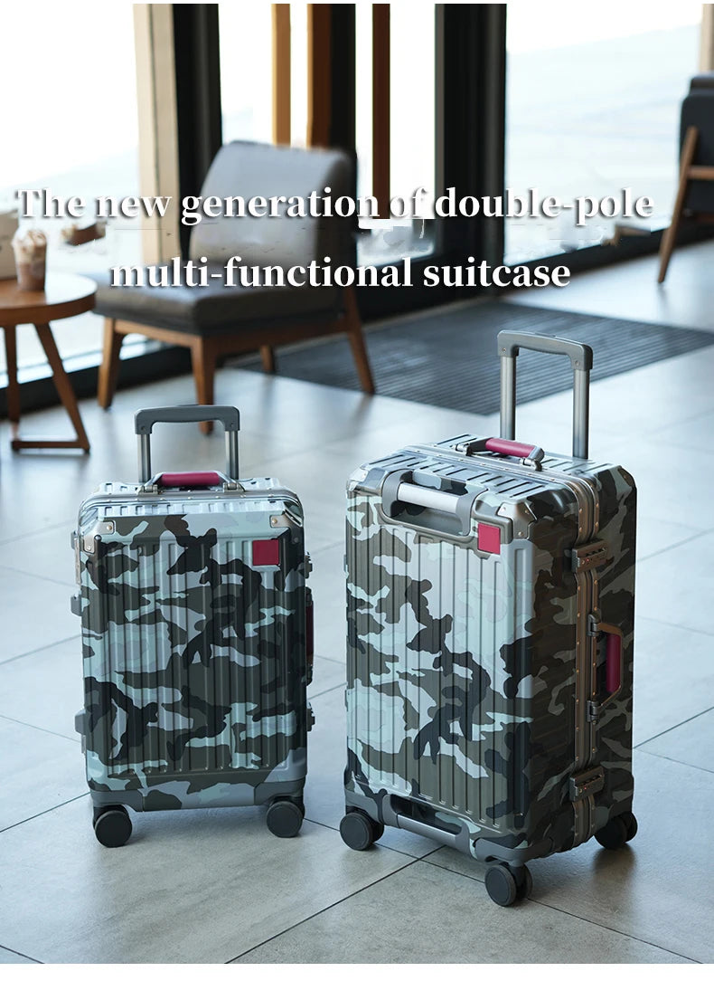 Suitcase Wide Handle Travel Suitcase Men 20 24 26 Carry-On Luggage Women PC Aluminum Frame Trolley Case