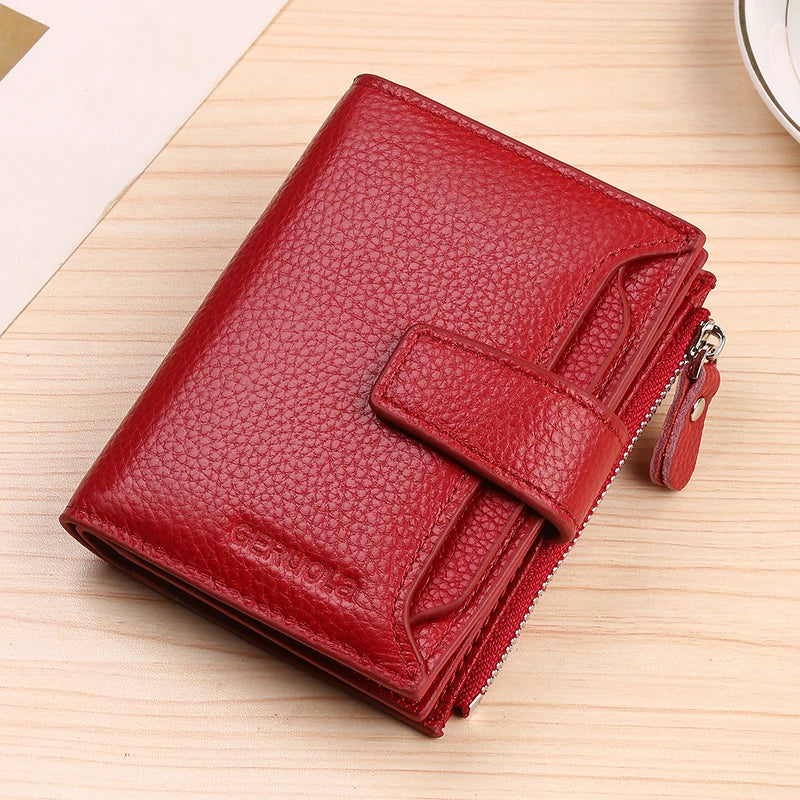 RFID anti-theft brush new three fold multi fold genuine leather cowhide wallet multifunctional anti tamper magnetic card bag sho
