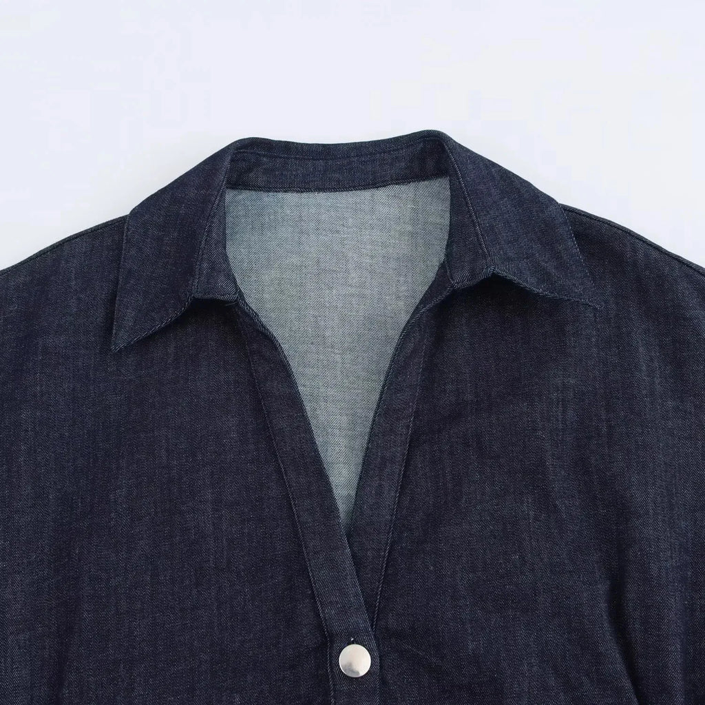 Denim Dress Women's Spring Summer Casual Long Dresses For Women 2026 New Fashion Ruched Short Sleeve Streetwear Midi Dress