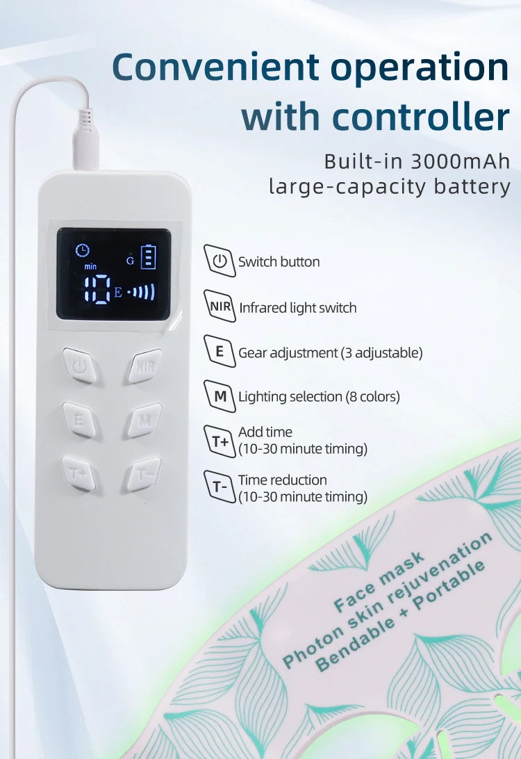 8-Color LED Face & Neck Mask – Red + Near-Infrared Light (USB Rechargeable)