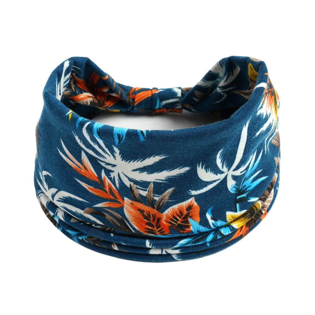 Boho Wide Knot Floral Cotton Headband | Stretch Turban Hair Scarf for Women