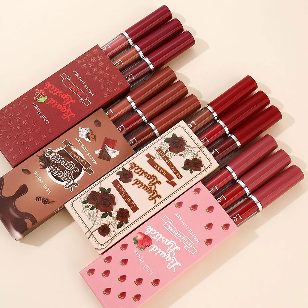 Waterproof Long-lasting Velvet Matte Lip Gloss Set Strawberry Moisturizing Lipstick Kit Beauty Cosmetics Makeup Rose Lip Stain