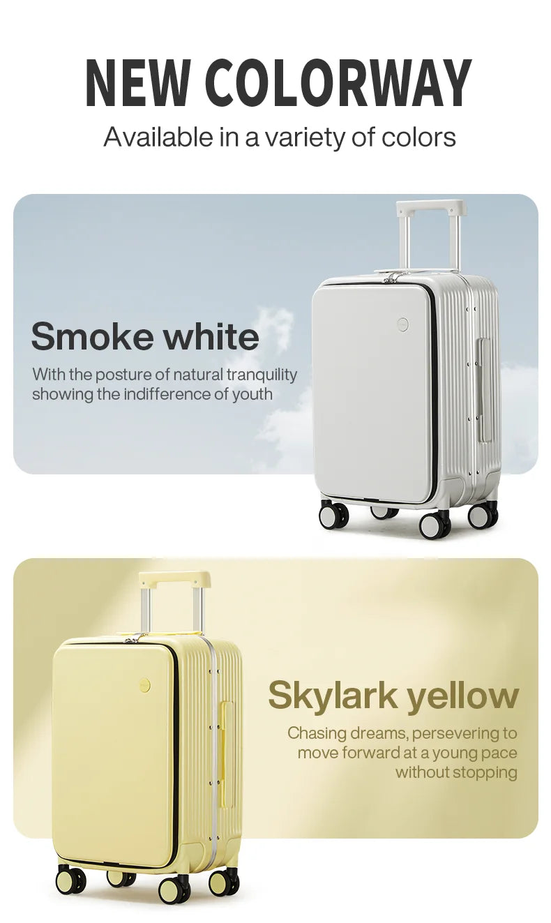 Mixi New Aluminum Frame Suitcase Carry On Rolling Luggage with USB Port Boarding Cabin Cup and Phone Holder 20 24 Inch