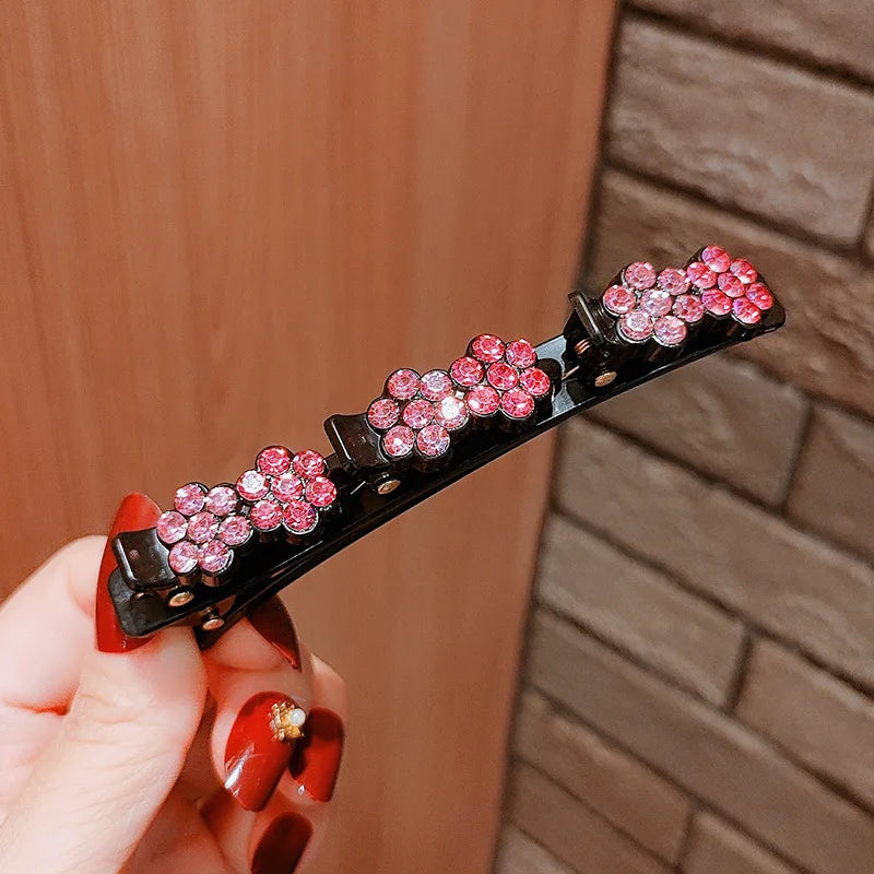 New Fashion Korean Style Acryli Crystal Flowers Hair Clips For Girl Summer Sweet Cute Bangs Side Barrettes Elastic Duckbill Clip